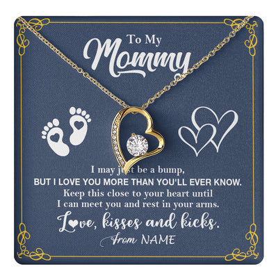Forever Love Necklace 18K Yellow Gold Finish | 1 | Personalized To My Mommy From Your Tummy Necklace Unborn Baby Bump New Mom Mommy To Be Pregnant Wife First Time Mothers Day Customized Gift Box Message Card | siriusteestore