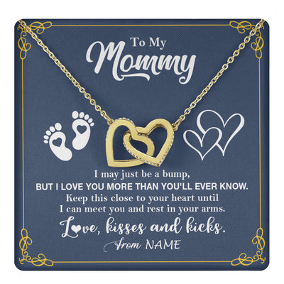 Interlocking Hearts Necklace 18K Yellow Gold Finish | 1 | Personalized To My Mommy From Your Tummy Necklace Unborn Baby Bump New Mom Mommy To Be Pregnant Wife First Time Mothers Day Customized Gift Box Message Card | siriusteestore