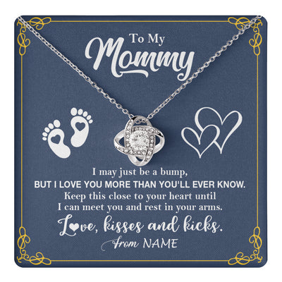 Love Knot Necklace 14K White Gold Finish | 1 | Personalized To My Mommy From Your Tummy Necklace Unborn Baby Bump New Mom Mommy To Be Pregnant Wife First Time Mothers Day Customized Gift Box Message Card | siriusteestore