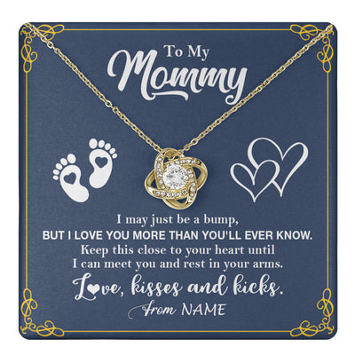 Love Knot Necklace 18K Yellow Gold Finish | 1 | Personalized To My Mommy From Your Tummy Necklace Unborn Baby Bump New Mom Mommy To Be Pregnant Wife First Time Mothers Day Customized Gift Box Message Card | siriusteestore