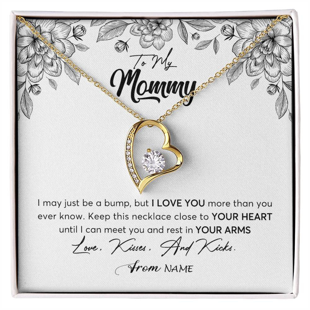Forever Love Necklace 18K Yellow Gold Finish | Personalized To My Mommy Necklace Baby Bump Expecting Mom First Time Mom Pregnancy Pregnant New Mom Mother To Be Mothers Day Customized Gift Box Message Card | siriusteestore