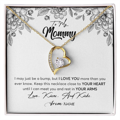 Forever Love Necklace 18K Yellow Gold Finish | Personalized To My Mommy Necklace Baby Bump Expecting Mom First Time Mom Pregnancy Pregnant New Mom Mother To Be Mothers Day Customized Gift Box Message Card | siriusteestore