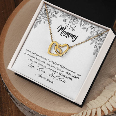 Interlocking Hearts Necklace 18K Yellow Gold Finish | Personalized To My Mommy Necklace Baby Bump Expecting Mom First Time Mom Pregnancy Pregnant New Mom Mother To Be Mothers Day Customized Gift Box Message Card | siriusteestore