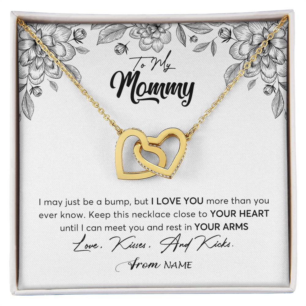 Interlocking Hearts Necklace 18K Yellow Gold Finish | Personalized To My Mommy Necklace Baby Bump Expecting Mom First Time Mom Pregnancy Pregnant New Mom Mother To Be Mothers Day Customized Gift Box Message Card | siriusteestore