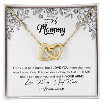Interlocking Hearts Necklace 18K Yellow Gold Finish | Personalized To My Mommy Necklace Baby Bump Expecting Mom First Time Mom Pregnancy Pregnant New Mom Mother To Be Mothers Day Customized Gift Box Message Card | siriusteestore