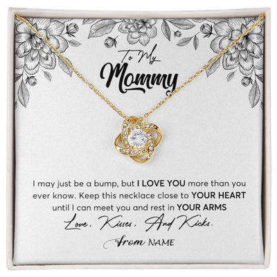 Love Knot Necklace 18K Yellow Gold Finish | Personalized To My Mommy Necklace Baby Bump Expecting Mom First Time Mom Pregnancy Pregnant New Mom Mother To Be Mothers Day Customized Gift Box Message Card | siriusteestore