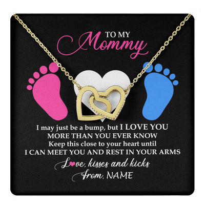 Interlocking Hearts Necklace 18K Yellow Gold Finish | 1 | Personalized To My Mommy Necklace Heart Feet Baby First Time for Pregnant Mom Happy 1st Mothers Day Customized Gift Box and Message Card | siriusteestore