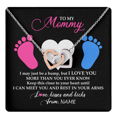 Interlocking Hearts Necklace Stainless Steel & Rose Gold Finish | 1 | Personalized To My Mommy Necklace Heart Feet Baby First Time for Pregnant Mom Happy 1st Mothers Day Customized Gift Box and Message Card | siriusteestore