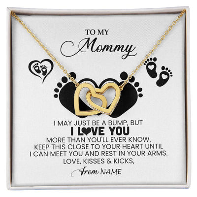 Interlocking Hearts Necklace 18K Yellow Gold Finish | Personalized To My Mommy Necklace Heart Feet New Mom To Be Baby Pregnancy Mom First Time Mom Happy 1st Mothers Day Customized Gift Box and Message Card | siriusteestore