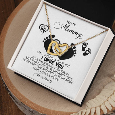 Interlocking Hearts Necklace 18K Yellow Gold Finish | Personalized To My Mommy Necklace Heart Feet New Mom To Be Baby Pregnancy Mom First Time Mom Happy 1st Mothers Day Customized Gift Box and Message Card | siriusteestore