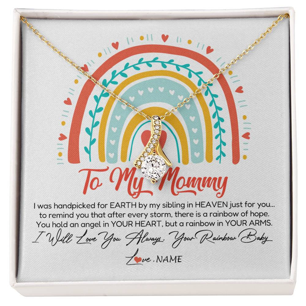 Alluring Beauty Necklace 18K Yellow Gold Finish | Personalized To My Mommy Necklace Rainbow Baby Expecting New Mom Amazing Mother 1st Mom Pregnant Mother To Be Mothers Day Customized Gift Box Message Card | siriusteestore