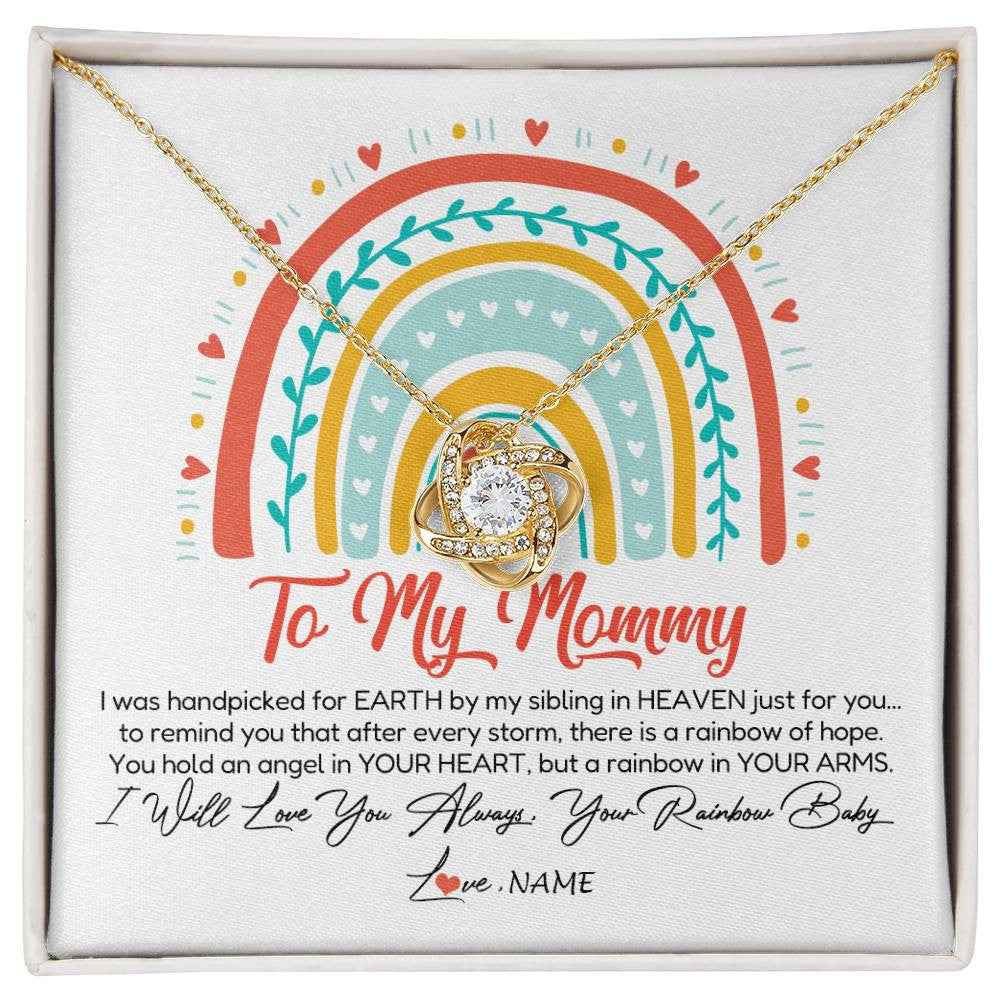 Love Knot Necklace 18K Yellow Gold Finish | Personalized To My Mommy Necklace Rainbow Baby Expecting New Mom Amazing Mother 1st Mom Pregnant Mother To Be Mothers Day Customized Gift Box Message Card | siriusteestore