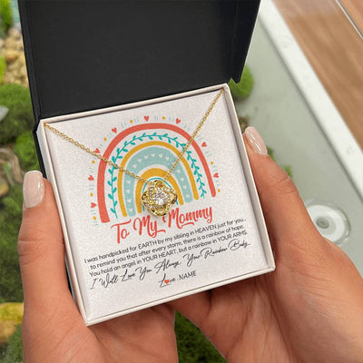 Love Knot Necklace 18K Yellow Gold Finish | Personalized To My Mommy Necklace Rainbow Baby Expecting New Mom Amazing Mother 1st Mom Pregnant Mother To Be Mothers Day Customized Gift Box Message Card | siriusteestore