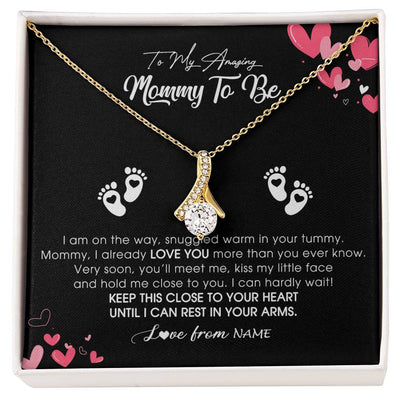 Alluring Beauty Necklace 18K Yellow Gold Finish | Personalized To My Mommy To Be Necklace Never ending From Baby Bump For First Time Mom Pregnant Happy 1st Mothers Day Jewelry Customized Gift Box Message Card | siriusteestore