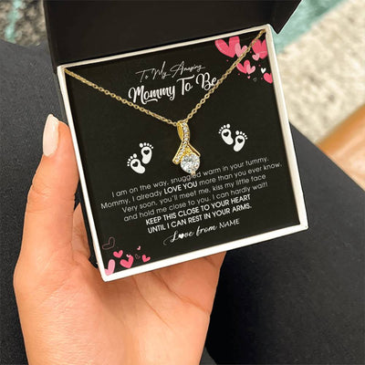 Alluring Beauty Necklace 18K Yellow Gold Finish | Personalized To My Mommy To Be Necklace Never ending From Baby Bump For First Time Mom Pregnant Happy 1st Mothers Day Jewelry Customized Gift Box Message Card | siriusteestore