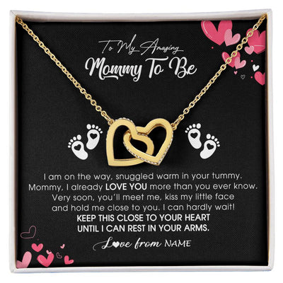 Interlocking Hearts Necklace 18K Yellow Gold Finish | Personalized To My Mommy To Be Necklace Never ending From Baby Bump For First Time Mom Pregnant Happy 1st Mothers Day Jewelry Customized Gift Box Message Card | siriusteestore