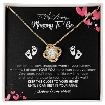 Love Knot Necklace 18K Yellow Gold Finish | Personalized To My Mommy To Be Necklace Never ending From Baby Bump For First Time Mom Pregnant Happy 1st Mothers Day Jewelry Customized Gift Box Message Card | siriusteestore