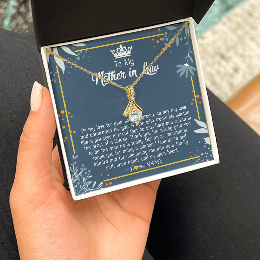 Alluring Beauty Necklace 18K Yellow Gold Finish | Personalized To My Mother In Law Necklace As My Love For Your Son Mother's Day Husband's Mom Birthday Anniversary Christmas Customized Gift Box Message Card | siriusteestore