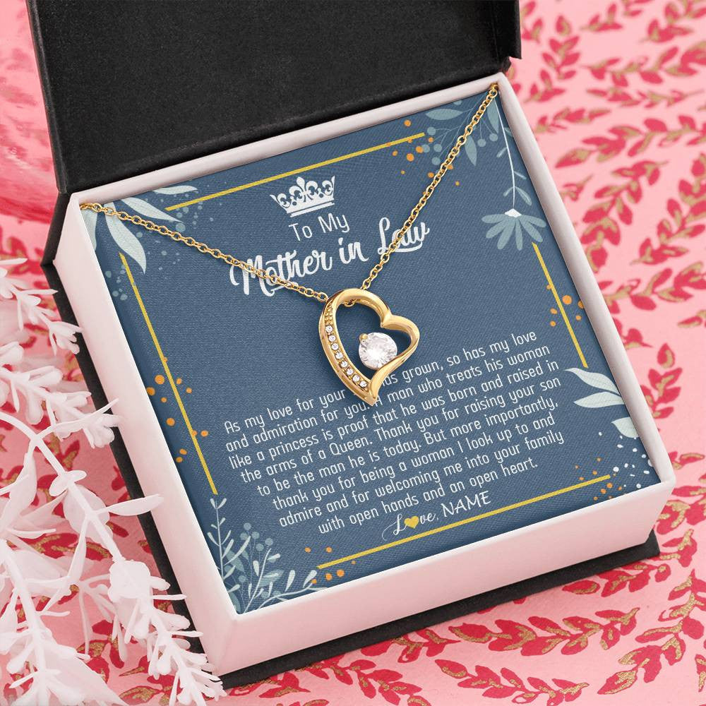 Forever Love Necklace 18K Yellow Gold Finish | Personalized To My Mother In Law Necklace As My Love For Your Son Mother's Day Husband's Mom Birthday Anniversary Christmas Customized Gift Box Message Card | siriusteestore