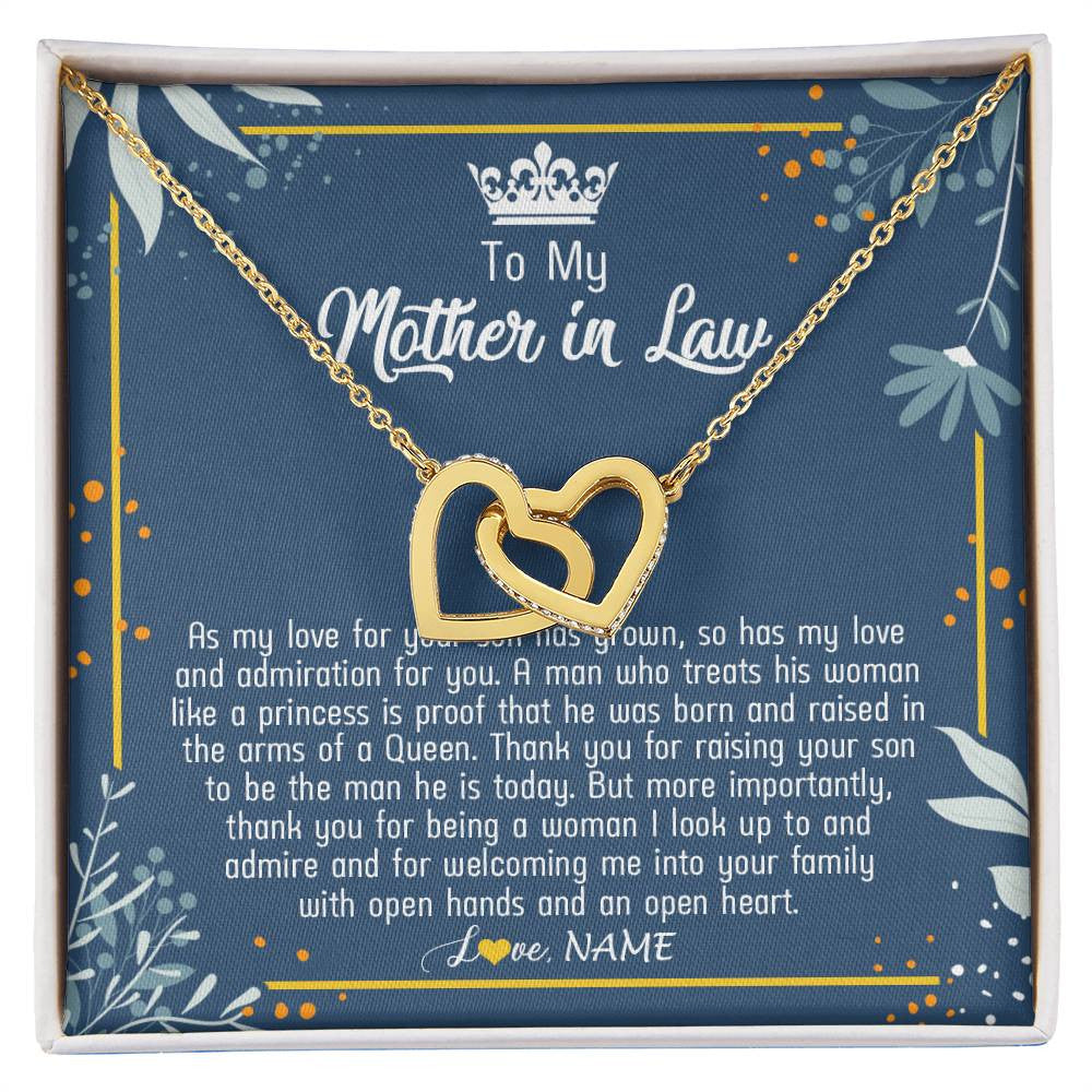 Interlocking Hearts Necklace 18K Yellow Gold Finish | Personalized To My Mother In Law Necklace As My Love For Your Son Mother's Day Husband's Mom Birthday Anniversary Christmas Customized Gift Box Message Card | siriusteestore