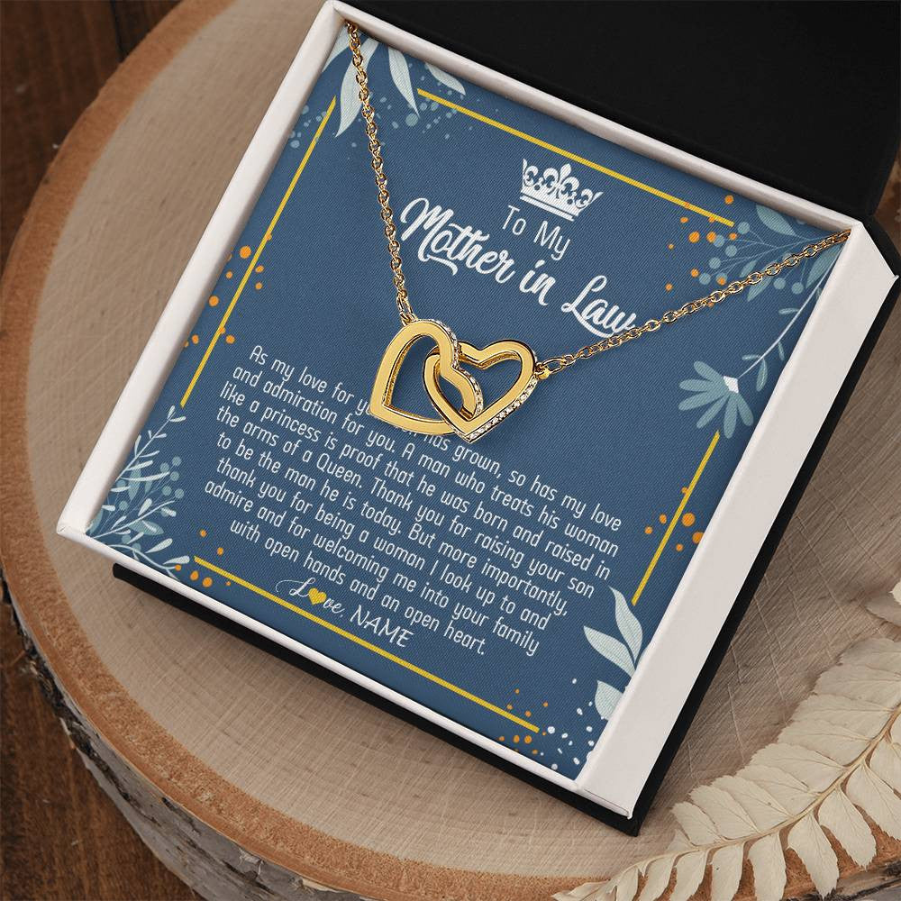 Interlocking Hearts Necklace 18K Yellow Gold Finish | Personalized To My Mother In Law Necklace As My Love For Your Son Mother's Day Husband's Mom Birthday Anniversary Christmas Customized Gift Box Message Card | siriusteestore