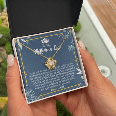 Love Knot Necklace 18K Yellow Gold Finish | Personalized To My Mother In Law Necklace As My Love For Your Son Mother's Day Husband's Mom Birthday Anniversary Christmas Customized Gift Box Message Card | siriusteestore