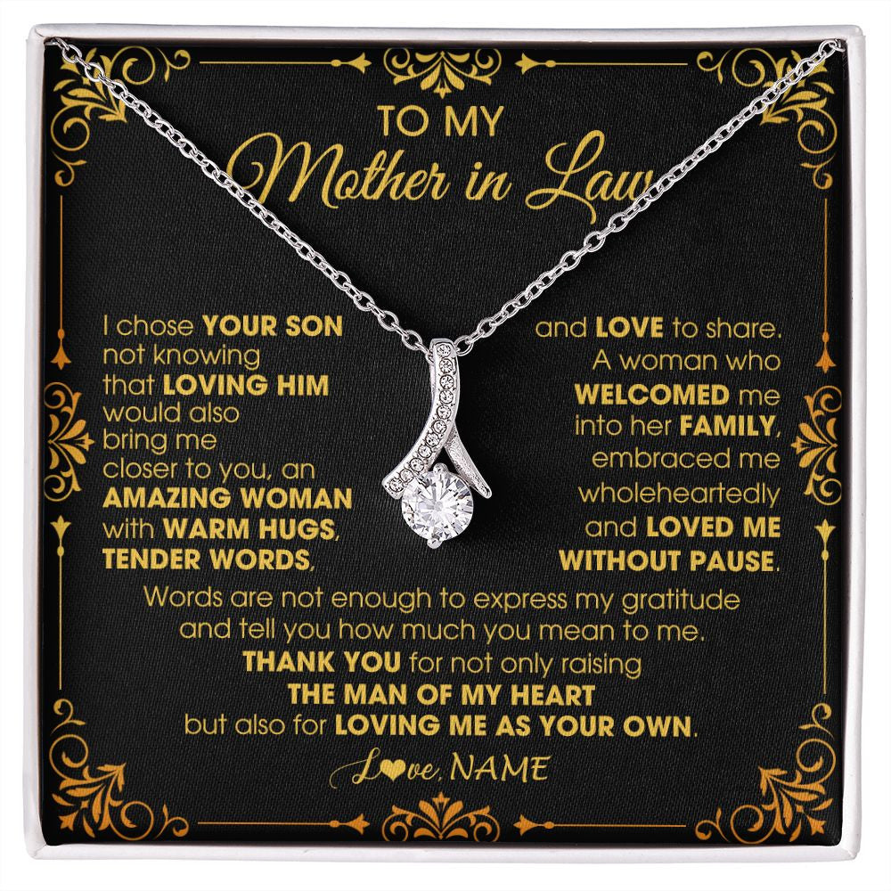 Alluring Beauty Necklace | Personalized To My Mother In Law Necklace From Daughter I Chose You Son Mother In Law Mothers Day Birthday Wedding Christmas Customized Gift Box Message Card | siriusteestore
