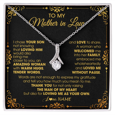 Alluring Beauty Necklace | Personalized To My Mother In Law Necklace From Daughter I Chose You Son Mother In Law Mothers Day Birthday Wedding Christmas Customized Gift Box Message Card | siriusteestore