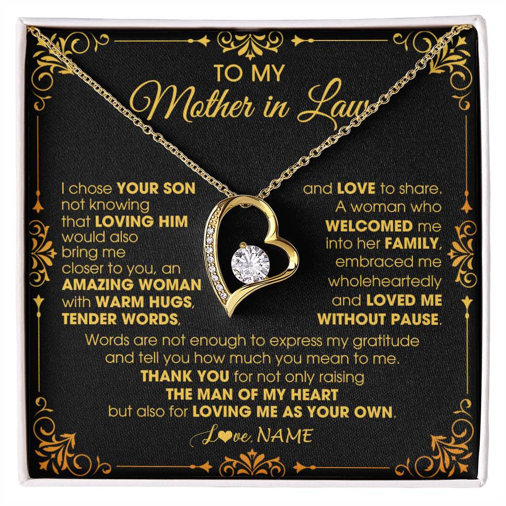 Forever Love Necklace 18K Yellow Gold Finish | 1 | Personalized To My Mother In Law Necklace From Daughter I Chose You Son Mother In Law Mothers Day Birthday Wedding Christmas Customized Gift Box Message Card | siriusteestore