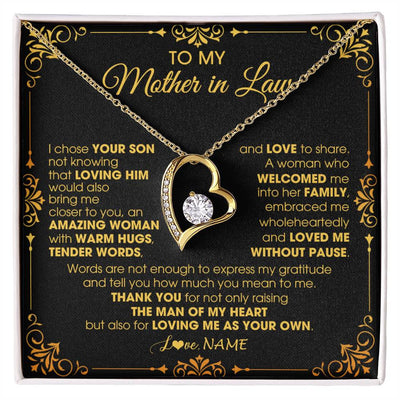 Forever Love Necklace 18K Yellow Gold Finish | 1 | Personalized To My Mother In Law Necklace From Daughter I Chose You Son Mother In Law Mothers Day Birthday Wedding Christmas Customized Gift Box Message Card | siriusteestore
