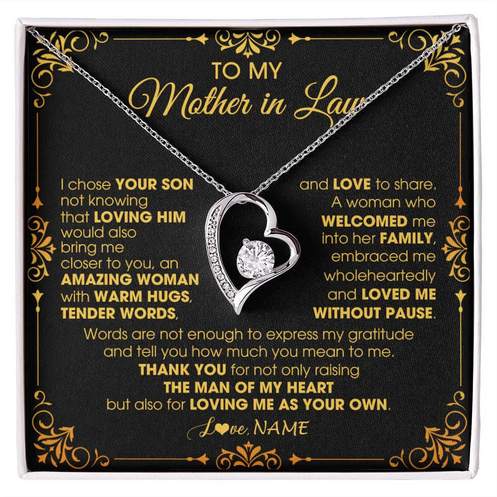 Forever Love Necklace | Personalized To My Mother In Law Necklace From Daughter I Chose You Son Mother In Law Mothers Day Birthday Wedding Christmas Customized Gift Box Message Card | siriusteestore