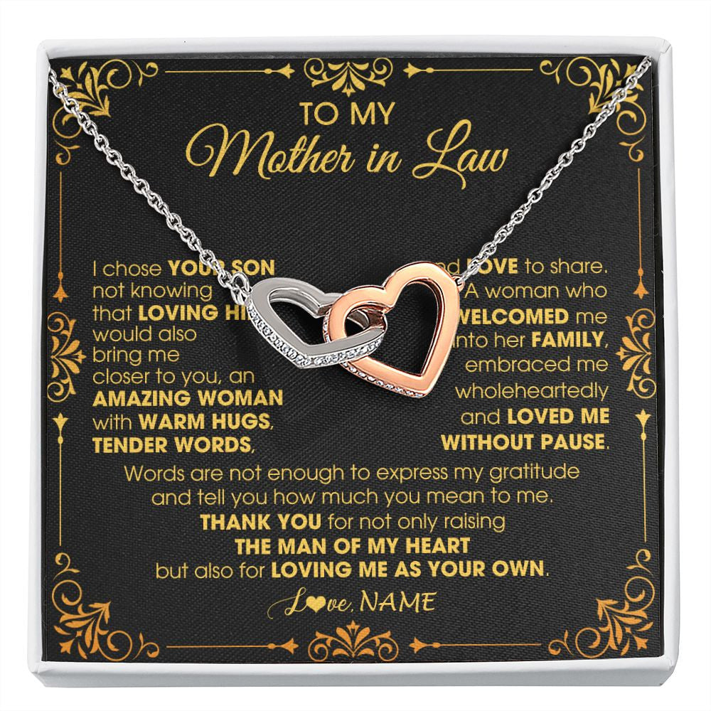 Interlocking Hearts Necklace | Personalized To My Mother In Law Necklace From Daughter I Chose You Son Mother In Law Mothers Day Birthday Wedding Christmas Customized Gift Box Message Card | siriusteestore