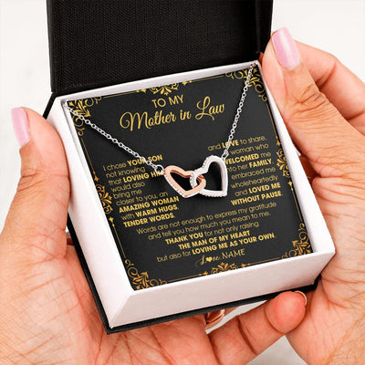 Interlocking Hearts Necklace | Personalized To My Mother In Law Necklace From Daughter I Chose You Son Mother In Law Mothers Day Birthday Wedding Christmas Customized Gift Box Message Card | siriusteestore