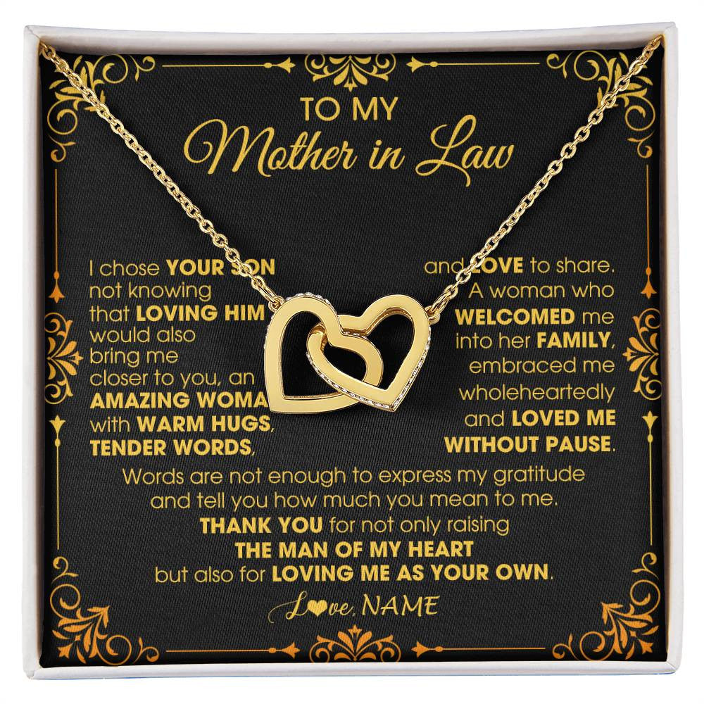 Interlocking Hearts Necklace 18K Yellow Gold Finish | 1 | Personalized To My Mother In Law Necklace From Daughter I Chose You Son Mother In Law Mothers Day Birthday Wedding Christmas Customized Gift Box Message Card | siriusteestore