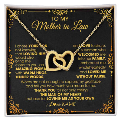 Interlocking Hearts Necklace 18K Yellow Gold Finish | 1 | Personalized To My Mother In Law Necklace From Daughter I Chose You Son Mother In Law Mothers Day Birthday Wedding Christmas Customized Gift Box Message Card | siriusteestore