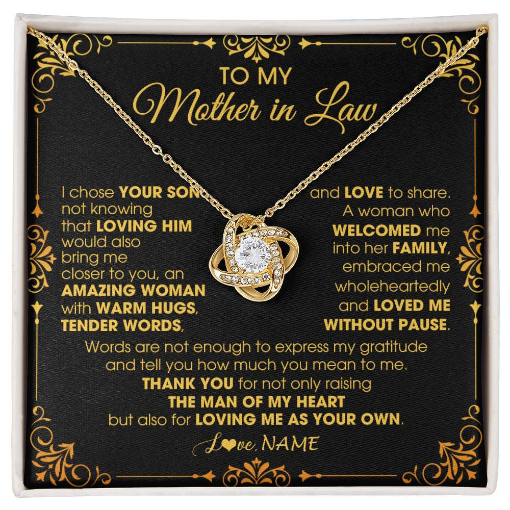 Love Knot Necklace 18K Yellow Gold Finish | 1 | Personalized To My Mother In Law Necklace From Daughter I Chose You Son Mother In Law Mothers Day Birthday Wedding Christmas Customized Gift Box Message Card | siriusteestore