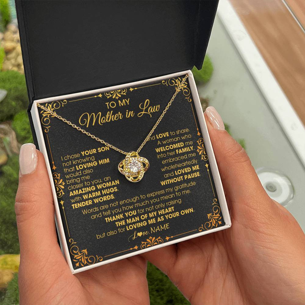 Love Knot Necklace 18K Yellow Gold Finish | 2 | Personalized To My Mother In Law Necklace From Daughter I Chose You Son Mother In Law Mothers Day Birthday Wedding Christmas Customized Gift Box Message Card | siriusteestore