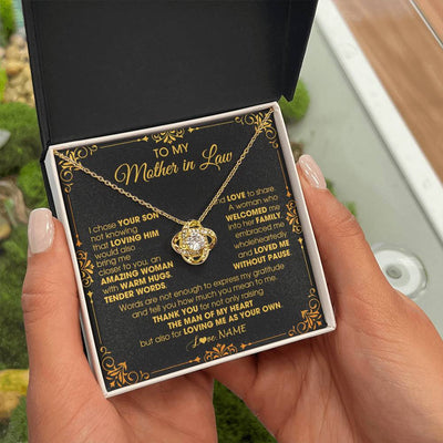 Love Knot Necklace 18K Yellow Gold Finish | 2 | Personalized To My Mother In Law Necklace From Daughter I Chose You Son Mother In Law Mothers Day Birthday Wedding Christmas Customized Gift Box Message Card | siriusteestore
