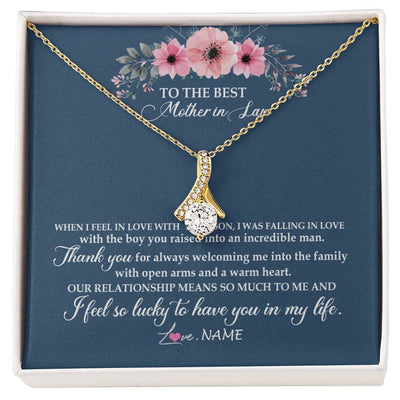 Alluring Beauty Necklace 18K Yellow Gold Finish | Personalized To My Mother In Law Necklace From Daughter In Law Thank You Mother Of The Groom Jewelry Birthday Mothers Day Christmas Customized Message Card | siriusteestore