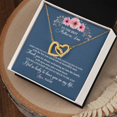 Interlocking Hearts Necklace 18K Yellow Gold Finish | Personalized To My Mother In Law Necklace From Daughter In Law Thank You Mother Of The Groom Jewelry Birthday Mothers Day Christmas Customized Message Card | siriusteestore