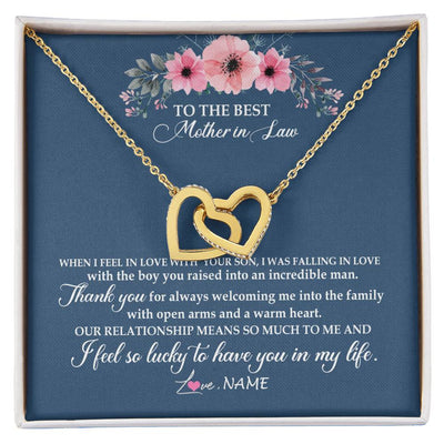Interlocking Hearts Necklace 18K Yellow Gold Finish | Personalized To My Mother In Law Necklace From Daughter In Law Thank You Mother Of The Groom Jewelry Birthday Mothers Day Christmas Customized Message Card | siriusteestore