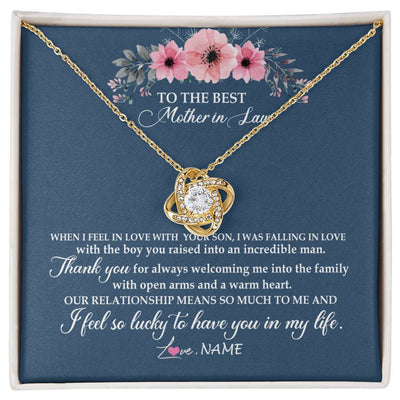 Love Knot Necklace 18K Yellow Gold Finish | Personalized To My Mother In Law Necklace From Daughter In Law Thank You Mother Of The Groom Jewelry Birthday Mothers Day Christmas Customized Message Card | siriusteestore