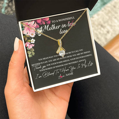 Alluring Beauty Necklace 18K Yellow Gold Finish | Personalized To My Mother In Law Necklace From Daughter In Law You Are My Bonus Mom Jewelry Birthday Mothers Day Christmas Customized Gift Box Message Card | siriusteestore