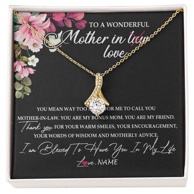 Alluring Beauty Necklace 18K Yellow Gold Finish | Personalized To My Mother In Law Necklace From Daughter In Law You Are My Bonus Mom Jewelry Birthday Mothers Day Christmas Customized Gift Box Message Card | siriusteestore