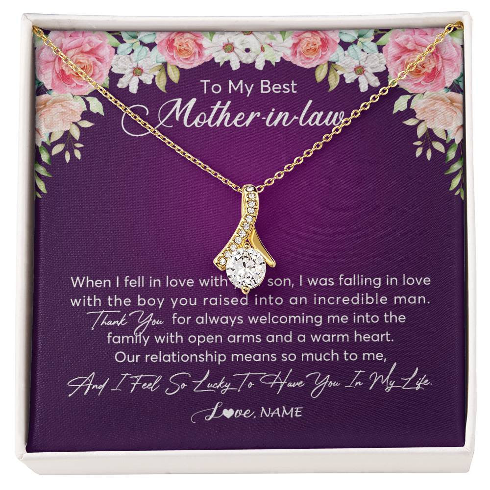 Alluring Beauty Necklace 18K Yellow Gold Finish | Personalized To My Mother In Law Necklace Thank You Mother In Law Wedding Day Birthday Monthers Day Christmas Jewelry Pendant Customized Gift Box Message Card | siriusteestore