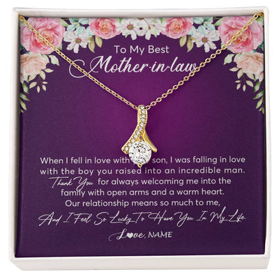 Alluring Beauty Necklace 18K Yellow Gold Finish | Personalized To My Mother In Law Necklace Thank You Mother In Law Wedding Day Birthday Monthers Day Christmas Jewelry Pendant Customized Gift Box Message Card | siriusteestore