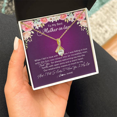 Alluring Beauty Necklace 18K Yellow Gold Finish | Personalized To My Mother In Law Necklace Thank You Mother In Law Wedding Day Birthday Monthers Day Christmas Jewelry Pendant Customized Gift Box Message Card | siriusteestore