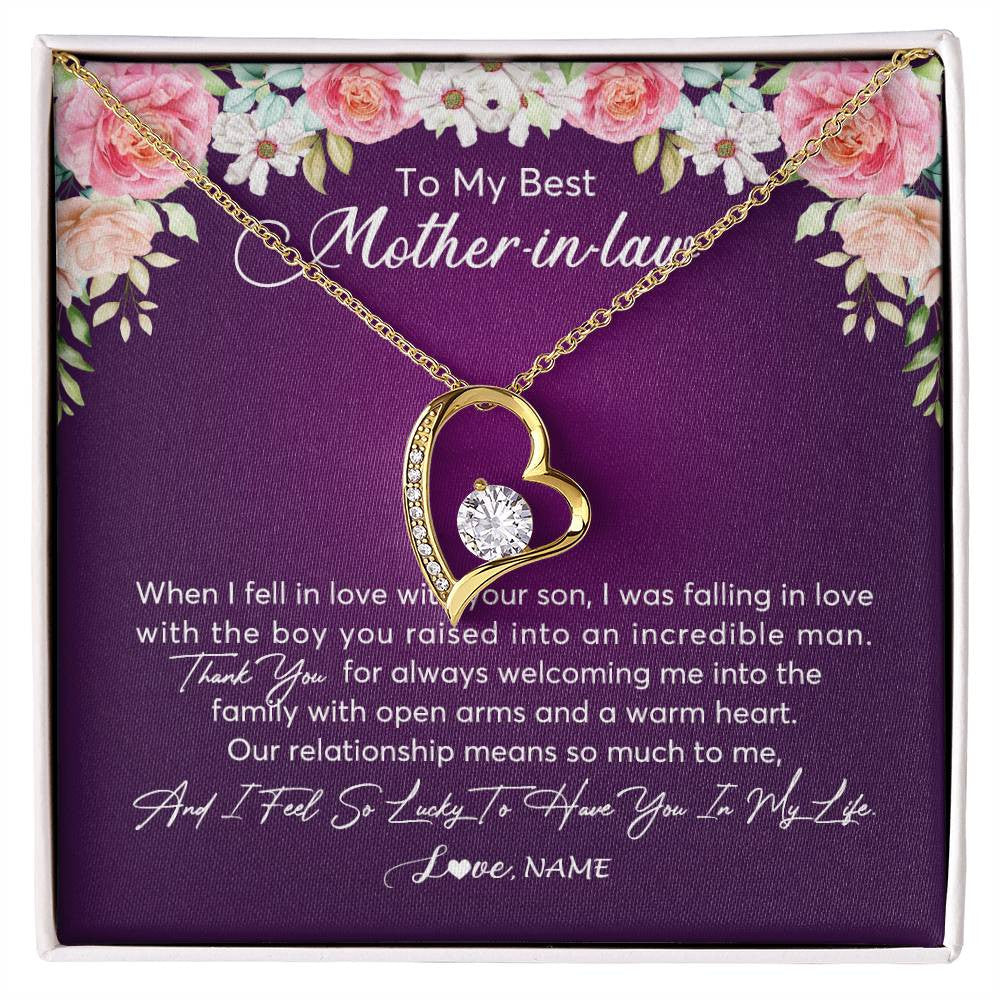 Forever Love Necklace 18K Yellow Gold Finish | Personalized To My Mother In Law Necklace Thank You Mother In Law Wedding Day Birthday Monthers Day Christmas Jewelry Pendant Customized Gift Box Message Card | siriusteestore