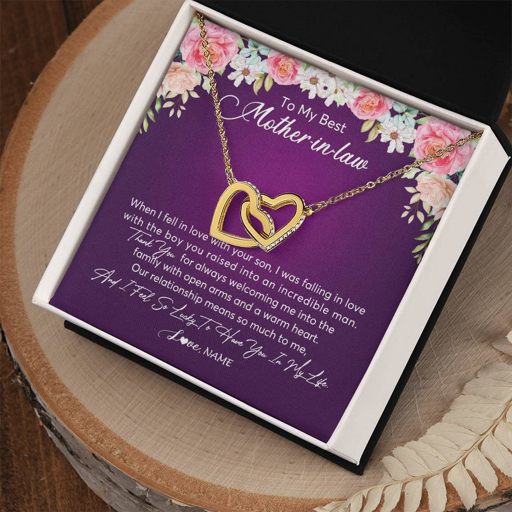 Interlocking Hearts Necklace 18K Yellow Gold Finish | Personalized To My Mother In Law Necklace Thank You Mother In Law Wedding Day Birthday Monthers Day Christmas Jewelry Pendant Customized Gift Box Message Card | siriusteestore