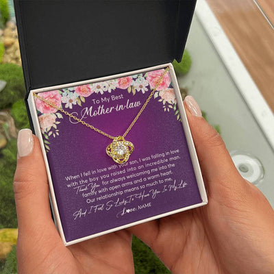 Love Knot Necklace 18K Yellow Gold Finish | Personalized To My Mother In Law Necklace Thank You Mother In Law Wedding Day Birthday Monthers Day Christmas Jewelry Pendant Customized Gift Box Message Card | siriusteestore